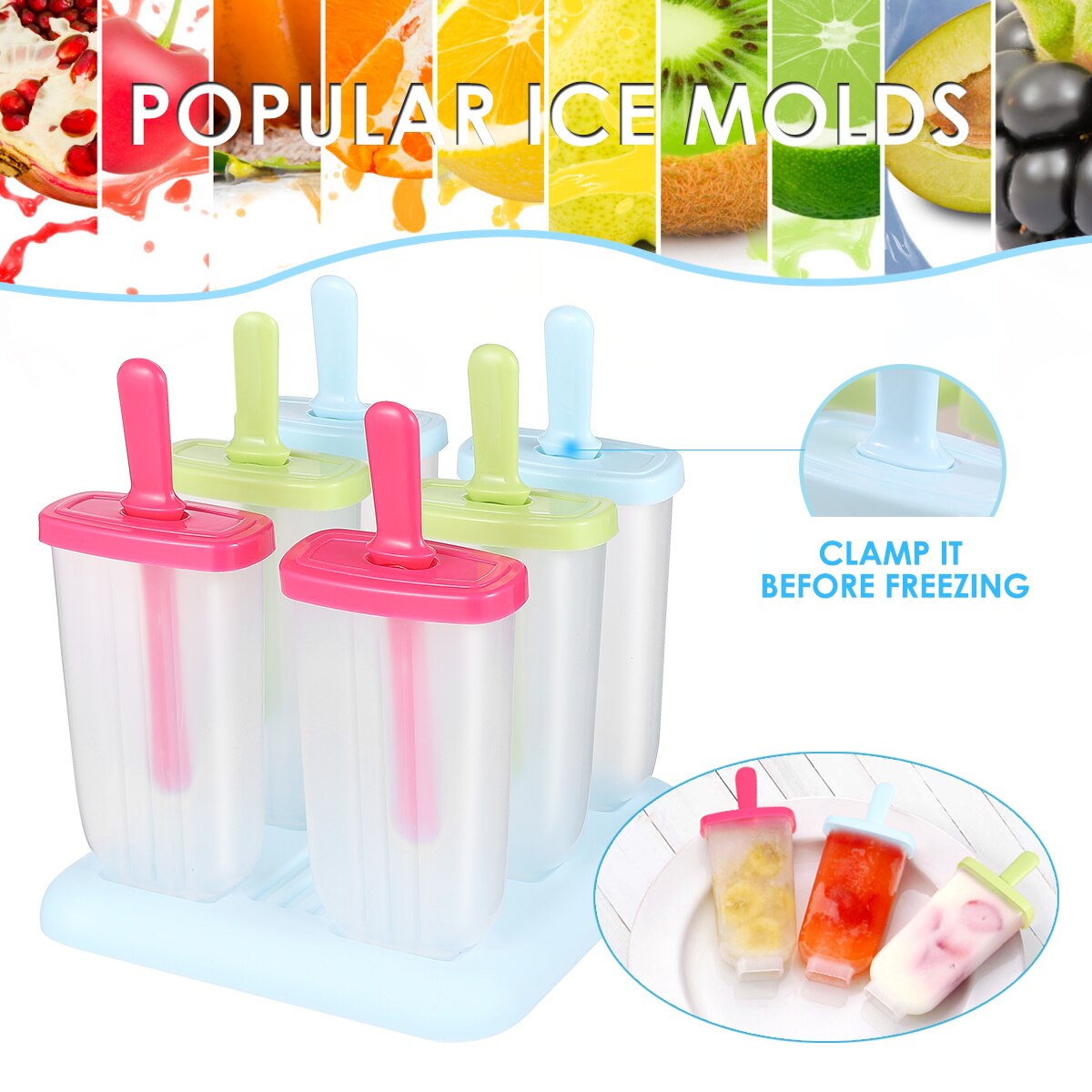 1 Pc Ice Popsicle Mold 6 Holte Snoep Kleuren Ijs Ijslolly Makers Plastic Popsicle Mould Ice Lolly Mallen Voor Keuken ijs Shop