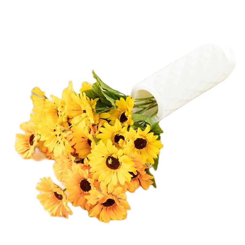 Een Nep Single Stem Zonnebloem (5 Heads/Stuk) 21 "Lengte Simulatie Geel/Oranje Chrysant Voor Bruiloft Centerpieces