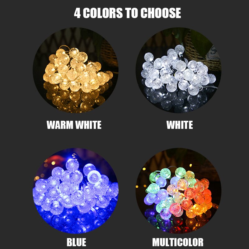 Guirlande solaire 50led 7.5M, 2 types d&#39;alimentation, féerique, boule de cristal, décoration de maison, noël, mariage