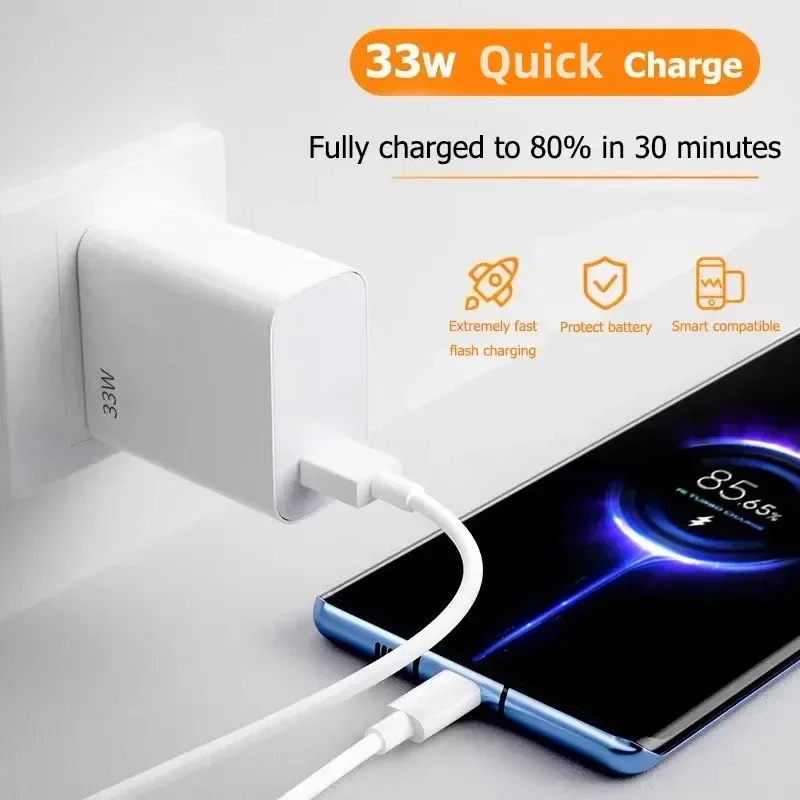 Cargador USB 33W cargador de carga rápida 6A Cable USB tipo C para Xiaomi mi14 13 12 Redmi iPhone Oneplus adaptador de cargador de teléfono rápido