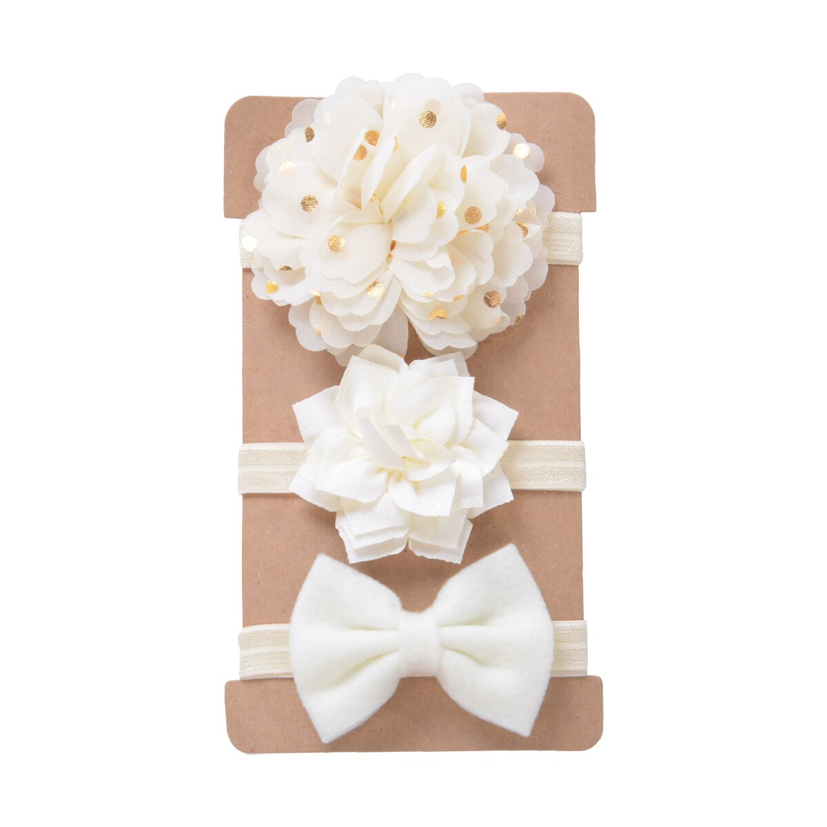 Conjunto de Diadema con lazo para bebé y niña, Bandage para la cabeza con lazo, diadema de flores para el pelo, accesorios de ropa infantil, 3 piezas: Beige