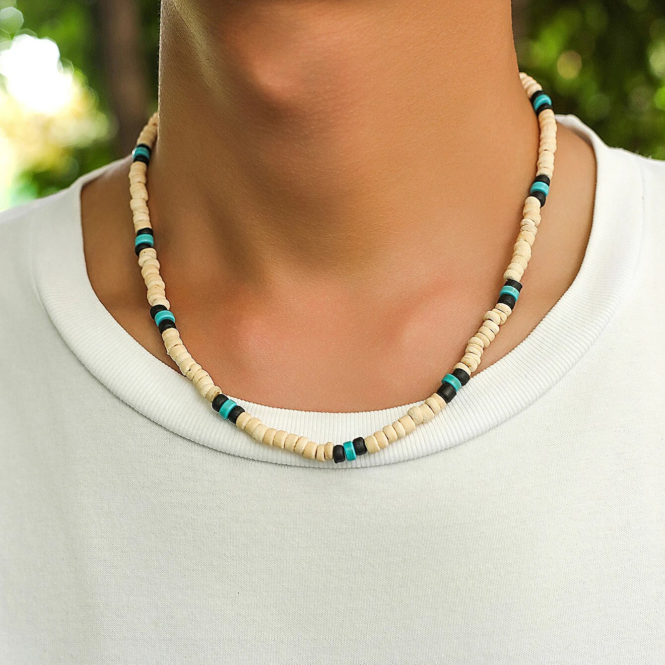 hombres verano playa cuentas de madera surfista collar Simple geométrico Tribal étnico cadena hecha a mano Steampunk joyería masculina: Color amarillo dorado claro