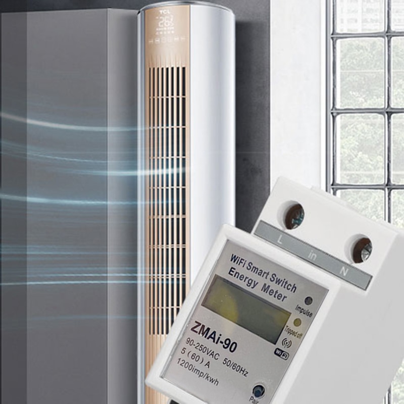 Wifi smart strømmålerbryter strømforbruk energiovervåking meter 110v 220v din skinn smart life / tuya app fjernkontroll