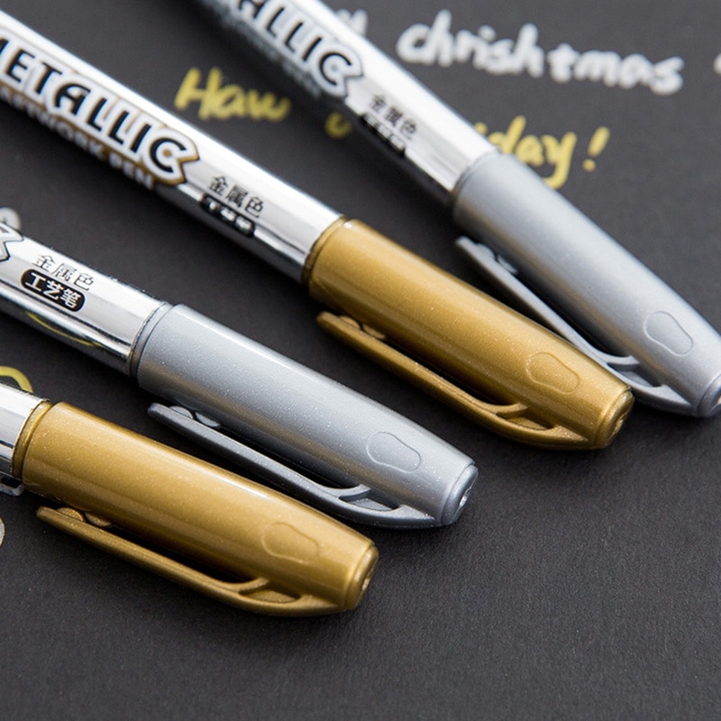 4 stk metallisk farvemarkeringspen guld sølv håndværk tegning penne til underskrift album scrapbooking papirvarer kunstforsyninger  f931