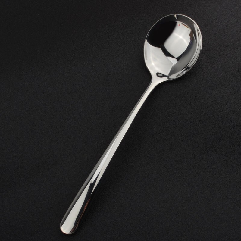 Chinese Style Stainless Steel Round Shape Spoon With Long Handle For Tea Coffee Soup Milk Polishing Cutlery Dinnerware Set