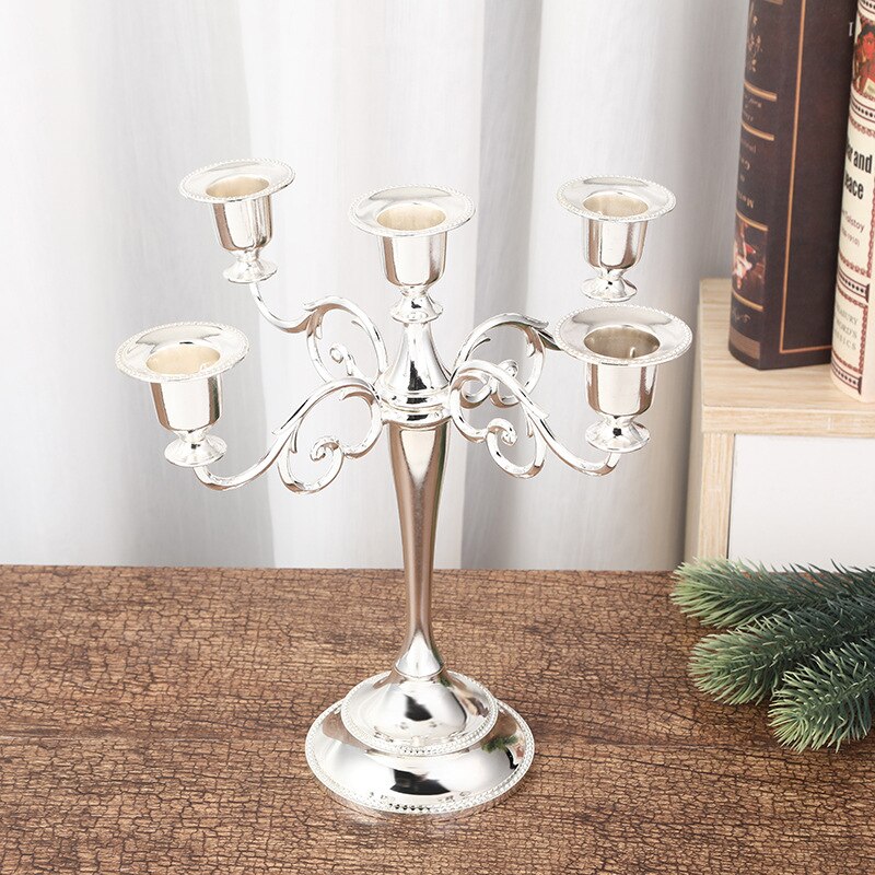5-Arms Verzilverde Kandelaar 26Cm/10 &#39;&#39;Tall Kaarshouder Voor Taper Kaarsen Voor Formele Event eettafel Decor: Silver 5-arms
