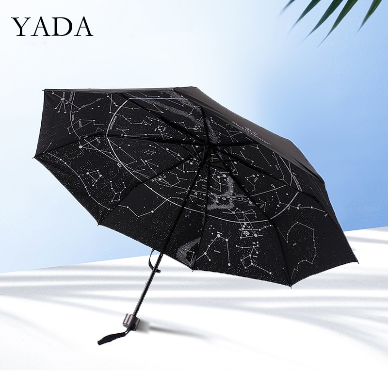 YADA Pure Rhinoceros Star Inside 3-Folding Umbrella Women Man UV Rainproof Umbrella Parasol Rain Sun Light Umbrellas YD200295