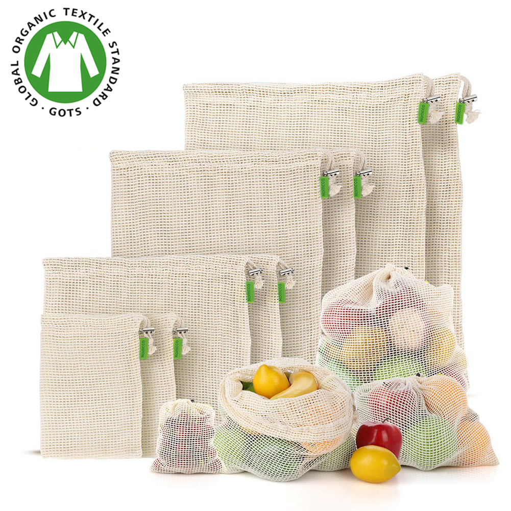 Fruit and vegetable bag Reusable Produce Bags - 100% Organic Cotton Mesh Bags - Eco-Friendly, Bio-degradable Kitchen storage