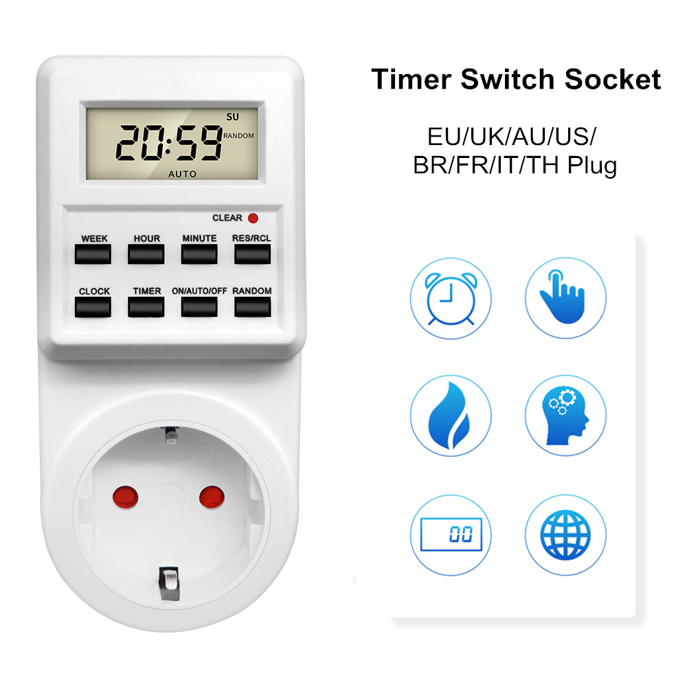 Elektronische Digitale Timer Schakelaar Socket 24 Uur Cyclische Keuken Timer Stopcontact Programmeerbare Timing Socket Eu Uk Au Us Br Fr Plug