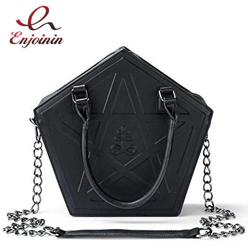 Pentagram Punk Darkness Gothic Shoulder Bag Women's Purses and Handbag Girls Black Crossbody Bag Chain Bag