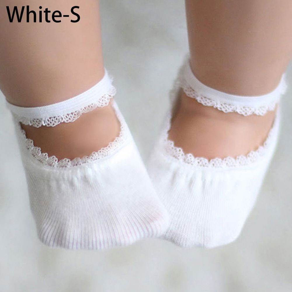 Baby Socks Newborn Socks Summer Lace Baby Socks Solid Color Princess Baby Girl Socks Infant Anti-slip Socks With Rubber Soles: white / M