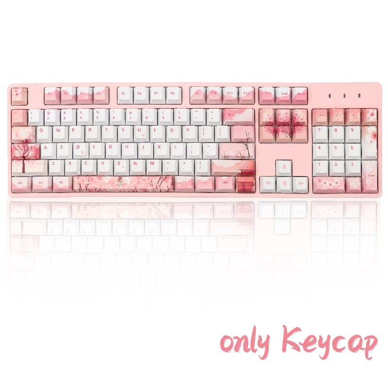 Pink Cherry Blossom Keycaps Cherry Profile Dye Sub PBT Keycap For GMK Cherry MX Switch 61/87/104/108 Mechanical Keyboar