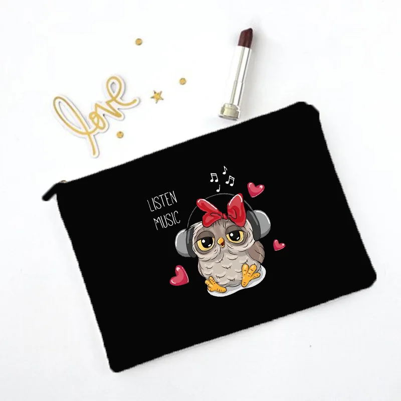 Sac de maquillage imprimé hibou de dessin animé, nécessaire de voyage, pochette de rangement de toilette pour femmes, sacs à cosmétiques en toile à fermeture éclair, meilleur: YELLOW