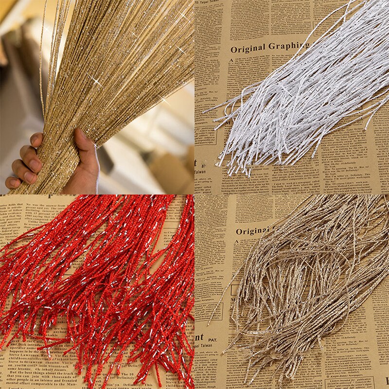 100*200CM Shiny Fringe String Curtain Tassel Flash Silver Line String Curtain Window Room Divider Fly Screen Door Hanging