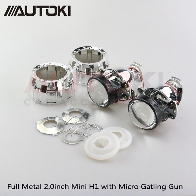 2 unids/lote Autoki LHD/RHD 1,8/2,0 pulgadas H1 Mini lente de proyector bi-xenón + cubierta para faros de coche H4 H7 9005 9006: Gris oscuro