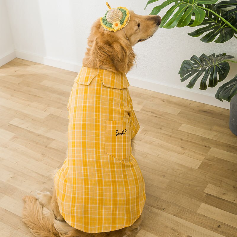 Camiseta clásica de rejilla a cuadros para mascotas, ropa para perro, atuendo con estilo, blusa de gran tamaño con solapa para perros medianos y grandes