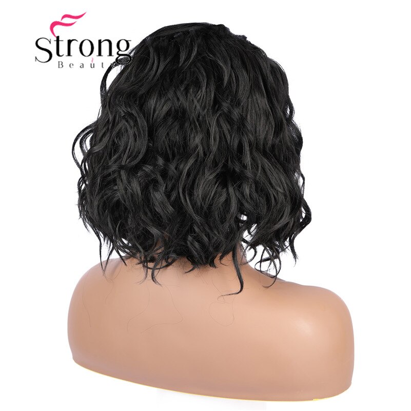 StrongBeauty Synthetische Lace Front Pruik Golvend Bob Kapsel Hittebestendige/Side Deel Natuurlijke Zwarte Pruik vrouwen Korte