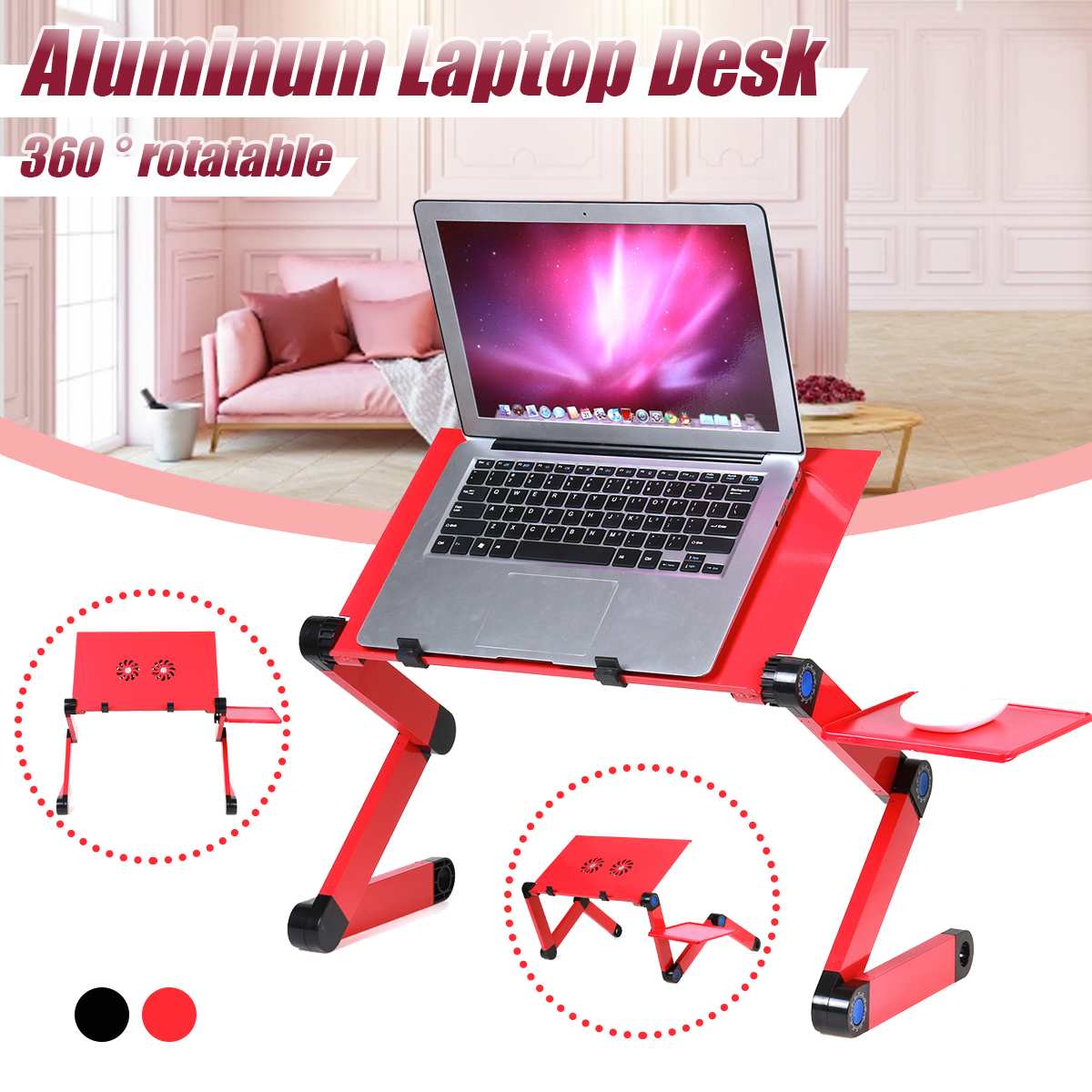 Multifunctionele ergonomische laptoptafel voor bed, draagbare bank, opvouwbare laptopstandaard, schoottafel voor notebook met muismat