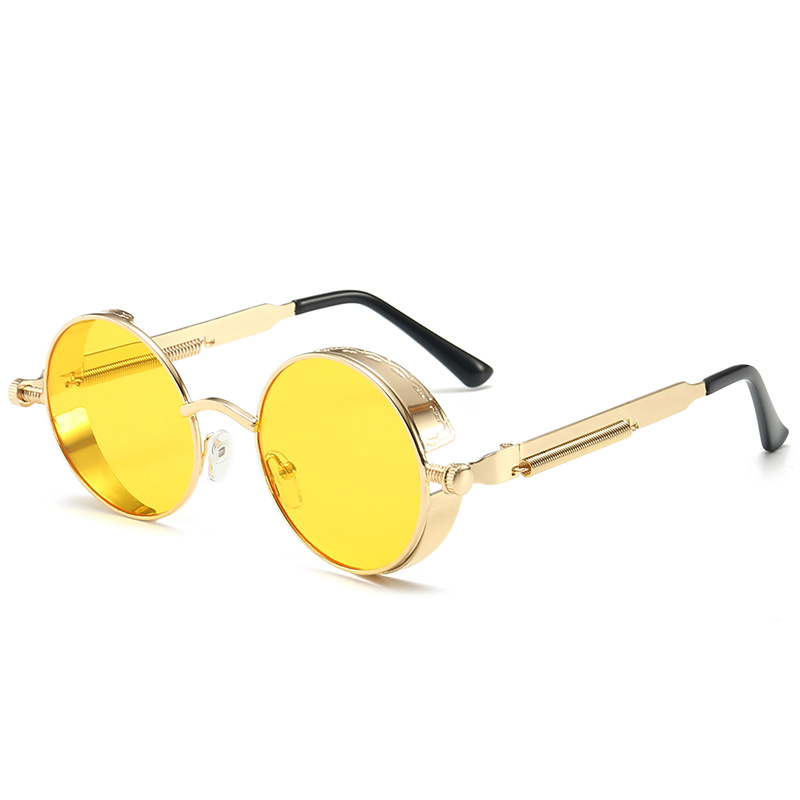 Metal Steam Punk Sunglasses Men Women Round Mirror Glasses Brand Vintage Sun Glasses Retro Eyeglasses UV400: PURPLE