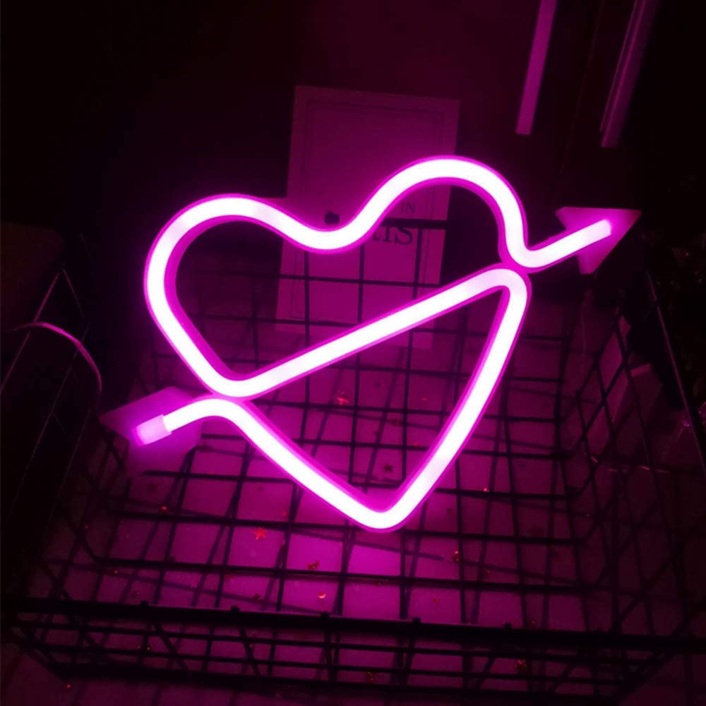 Cupido 'S Boog Vorm Neon Licht Romantische Led Heart Night Lampen Batterij & Usb Operated Neon Borden Voor Birthday Party kid 'S Slaapkamer