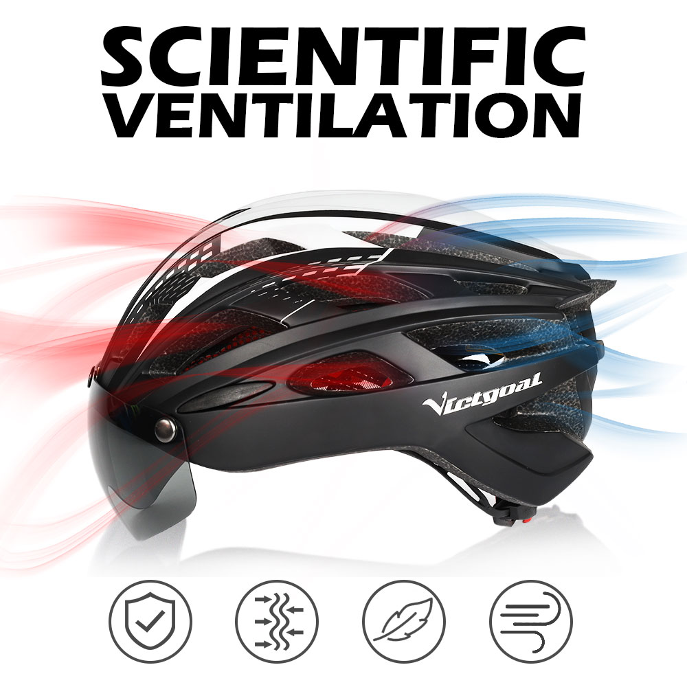 Fahrrad Helm Erwachsene Männer Frauen mit Magnetische Brille Sonnenblende Fahrrad Helm mit Hinten Led Licht Einstellbar für Rennrad radfahren