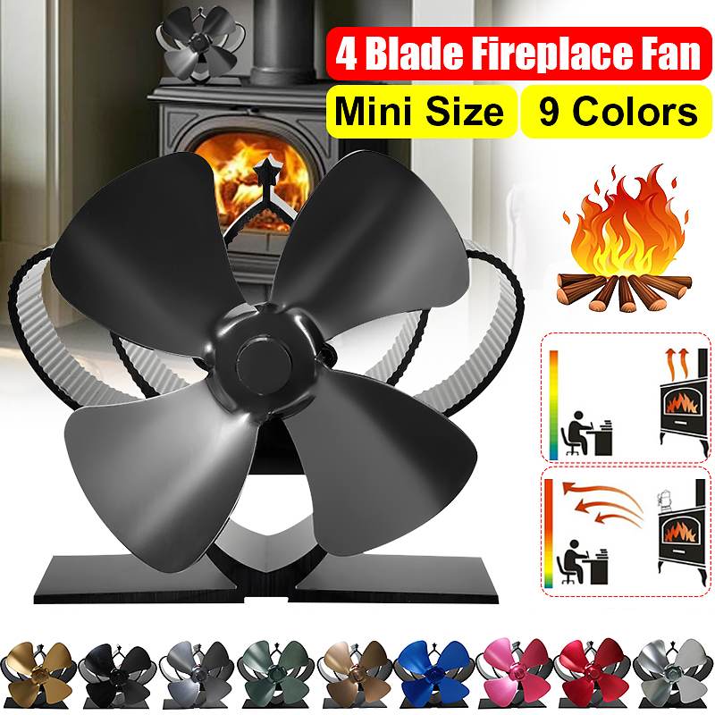 Mini spis 4 blad värmedriven spis fläkt komin timmer vedbrännare miljövänlig tyst fläkt hem effektiv värmefördelning