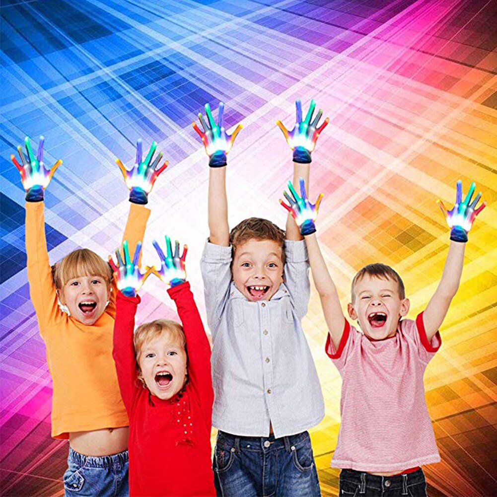 2 stuks kleurrijke led magische gloeiende handschoenen elastische kinderfeest podium optreden rekwisieten interactieve spellen speelgoed benodigdheden voor kinderen kind