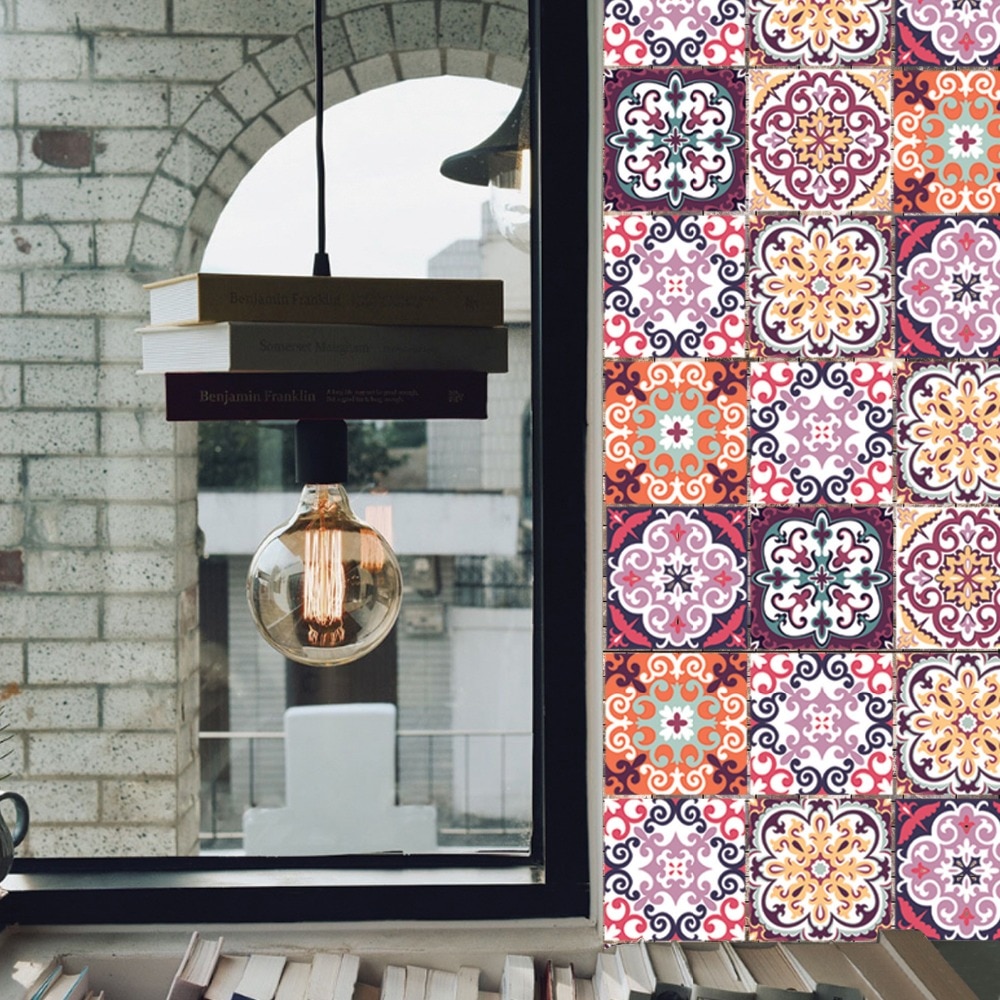 6 teile/satz Marokkanischen Stil Bunte Muster Hard Fliesen Boden Wand Aufkleber Home Decor Küche Bad Wc Dekoration Kunst Wandbild