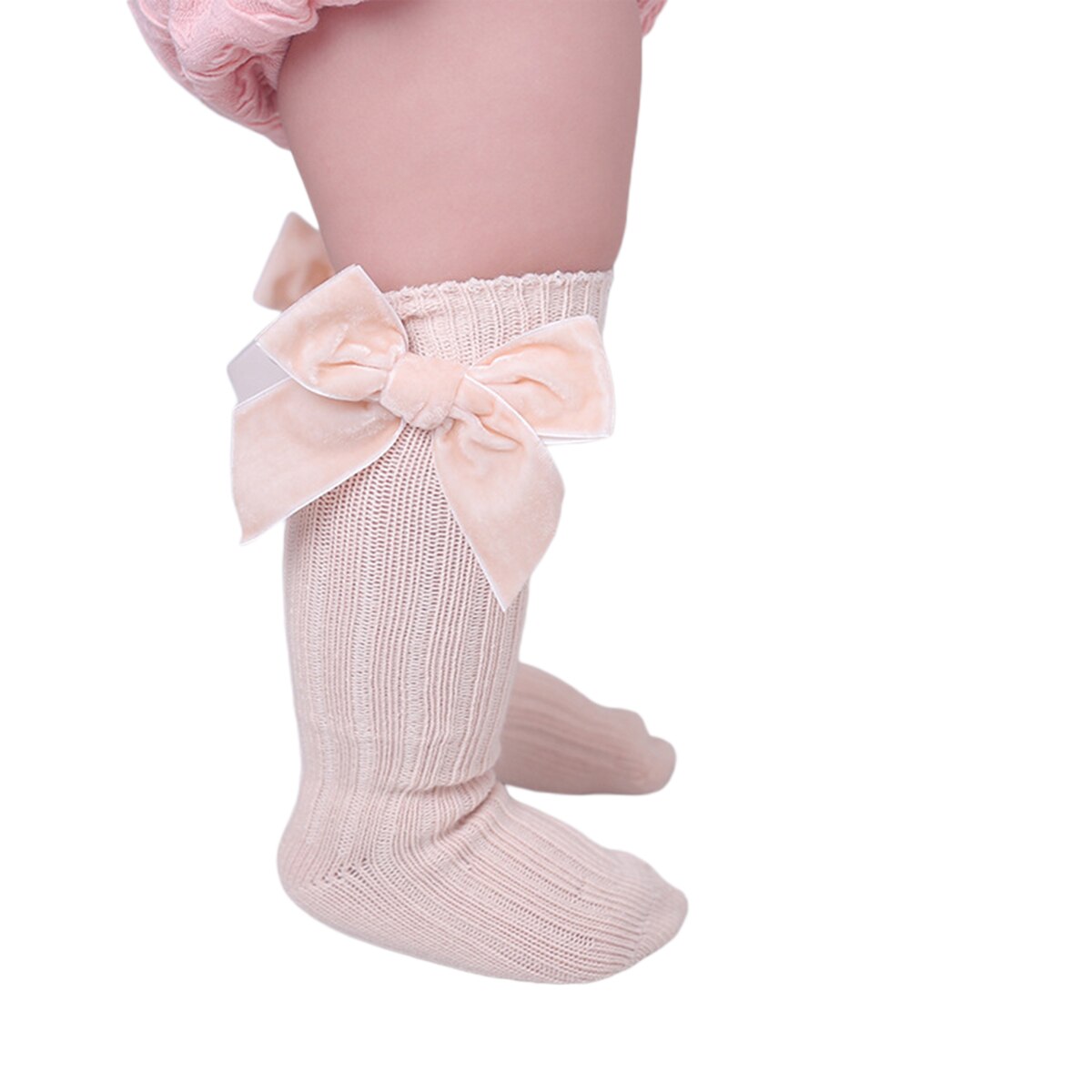 Baby Girl Knee High Socks Soft Cotton Autumn Winter Warm Rib Knitted Stockings Velvet Bow for Infants Toddlers Stocking 0-3Y