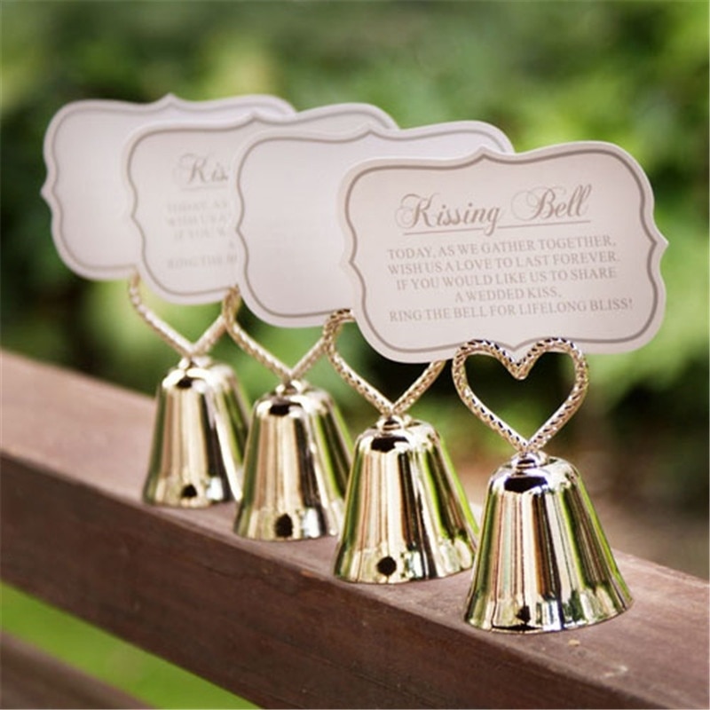 10pcs Place Card Holder Number Clip Photo Holder Silver Bell Kissing Bell Menu Clip Wedding Table Decoration Metal: gold