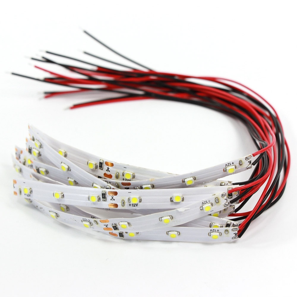 DD07 10 stücke Pre-verdrahtete Warmweiß oder Helle Weiße Weiche 10CM Licht Streifen 6 stücke SMD 3528 LEDs Selbst-adhesive 12V 20cm Lange Draht