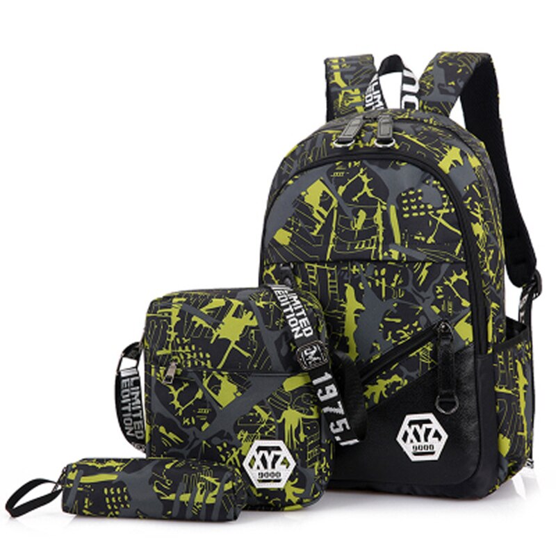 3pcs/Set Men Travel Backpacks Camouflage Printing School Bag Backpack Canvas School bags for Teenage Boys Students Bag back