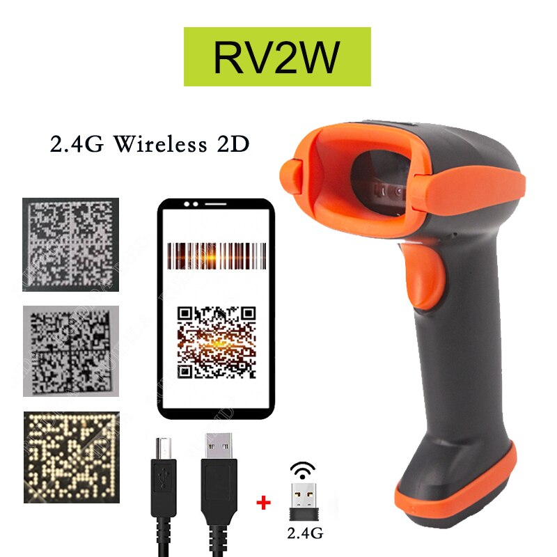 Draadloze 2d Barcode Scanner Barcode Scanner Draadloze Scanner 2D Handheld Bar Code Reader Qr Code Reader Pdf417 Scanner: RV2W Wireless