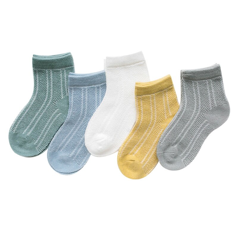 5 Pairs/lot Summer Boys Girls Socks Set Thin Cotton Mesh Non Slip Cool Socks for Kids 3-12 Years