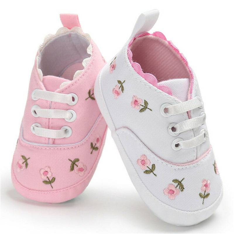 0-18m toddler baby sko nyfødte drenge piger blød bomuld prinsesse krybbe sko prewalker hvid pink blomster afslappet sko