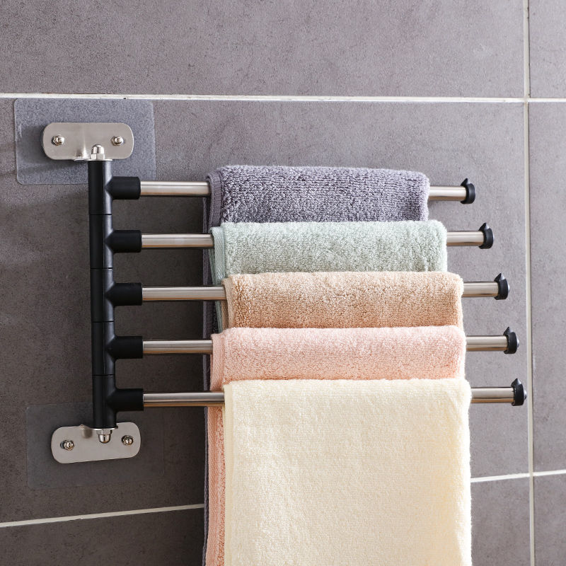 Wall Mount Punch-Free Adhesive Bathroom Towel Bars Holder Hanger Shelf Rack Organizer Door Hanging Holder Bar Organizer Stand: 5 Towel Bar