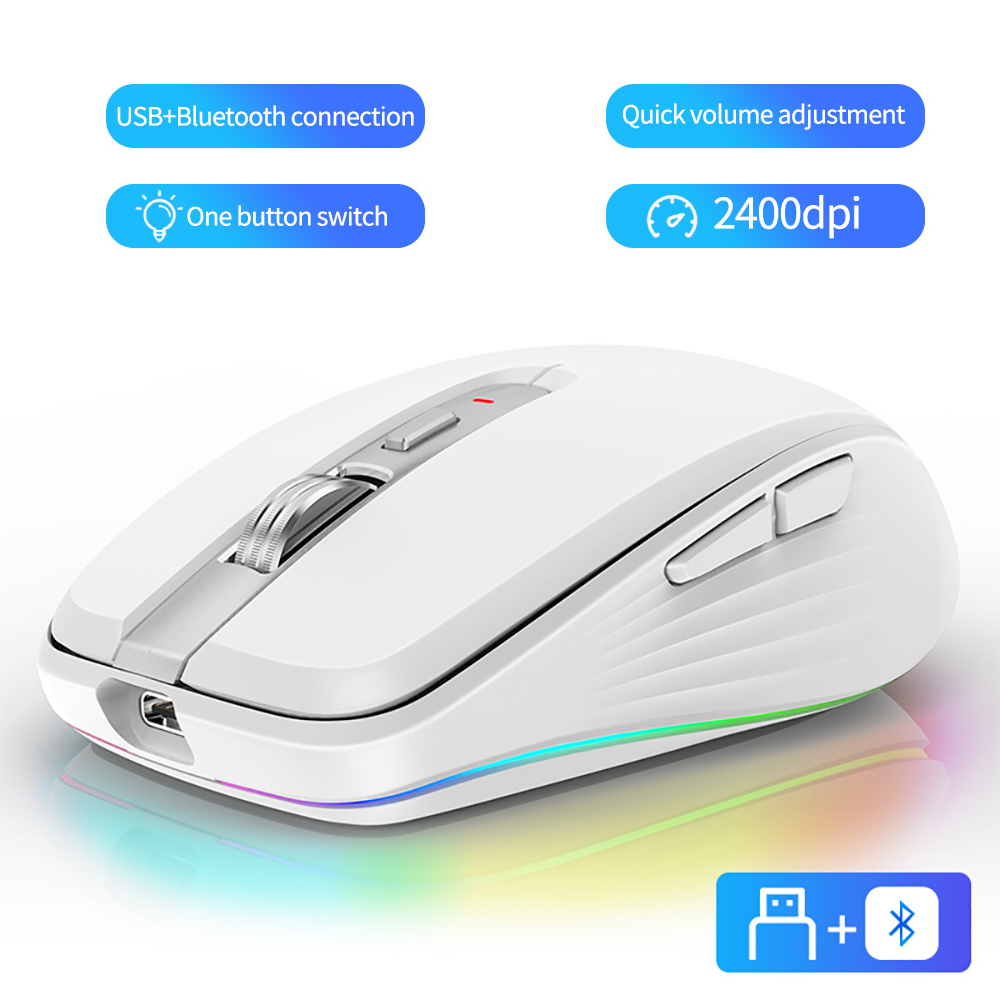 Burulria Bluetooth 5.1 Ricaricabile LED Mouse Silenzioso USB