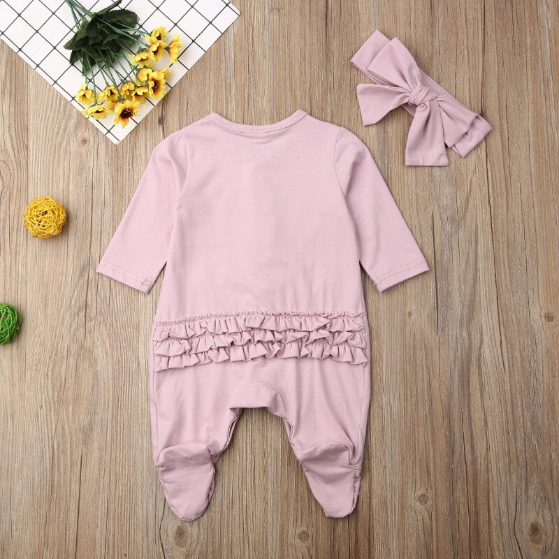 2Pcs Pasgeboren Kids Lente Herfst Baby Baby Jongen Meisje Lange Mouwen Katoen Button Romper Jumpsuit Hoofdband Kleding Outfit