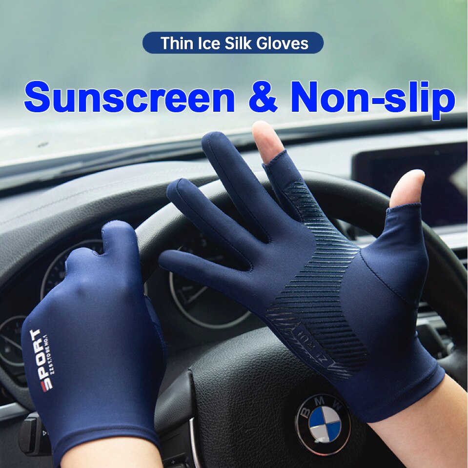 Gants antidérapants d'été en soie glacée, protection solaire fine, en Lycra, haute élasticité, en Silicone, pour la pêche