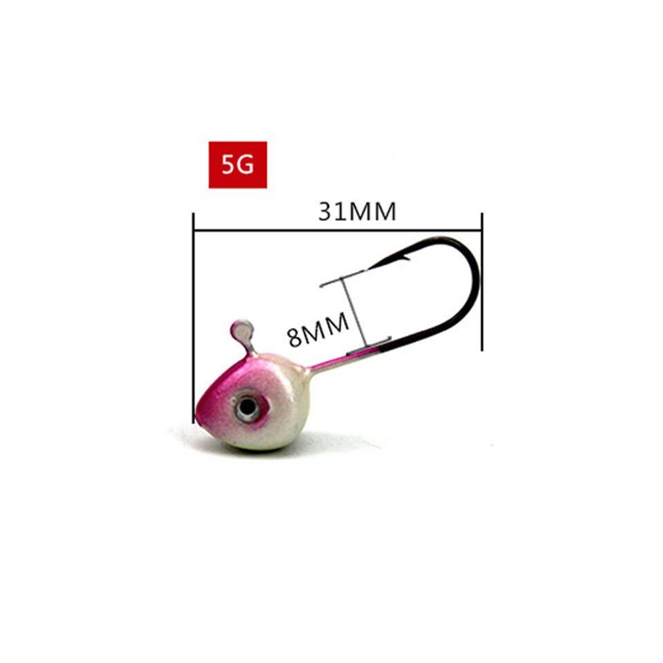 5PCS/Lot Mini Jig Fishhook Head Hook 0.5g/1g/2g/3g/4g/5g Simulation Bait Jigs Artificial Lure Match Worm Grub anzol para Pesca: 5g