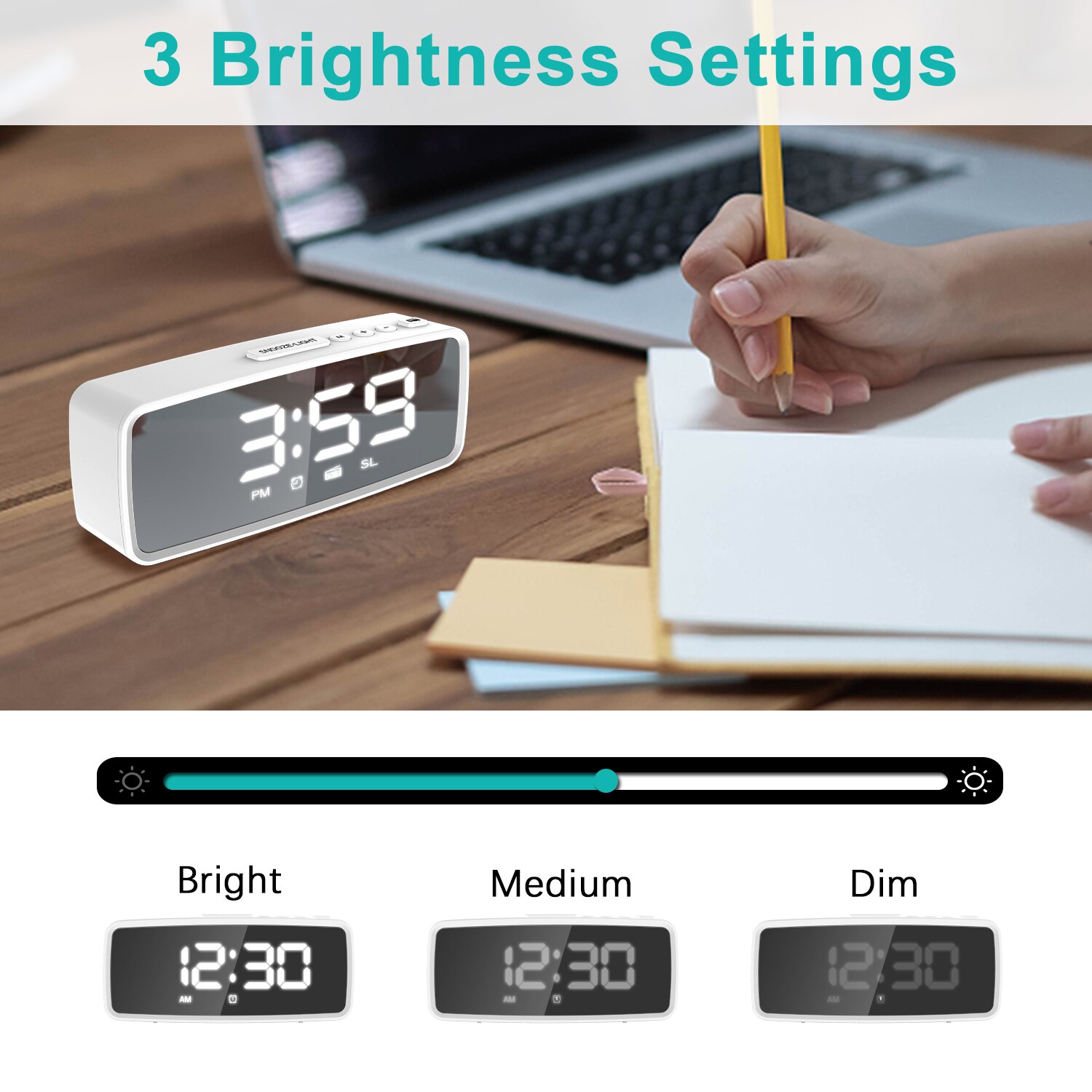 FM Radio LED Digital Smart Alarm Clock Watch Table Electronic Mirror Desktop Clocks 3 Levels Dimmer with Timer Snooze