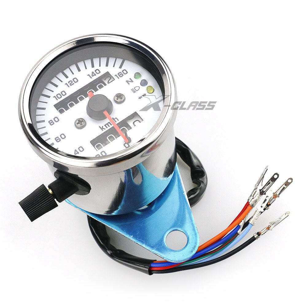 Universal Motorcycle Retro Speedometer with LED Indicator Odometer 12V Motorbike Dual Speed Meter for Harley Kawasaki Cafe Racer: White