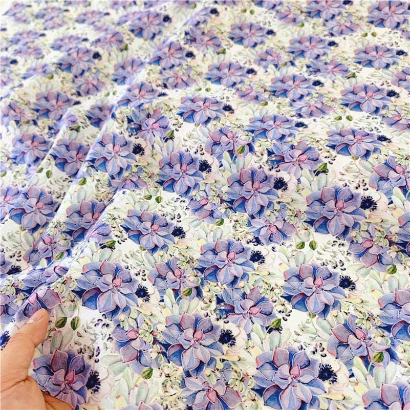 Cotton Fabric European Flower Oil Painting Pastoral for Sewing Clothes Dresses DIY Handmade by half Meter: Ivory