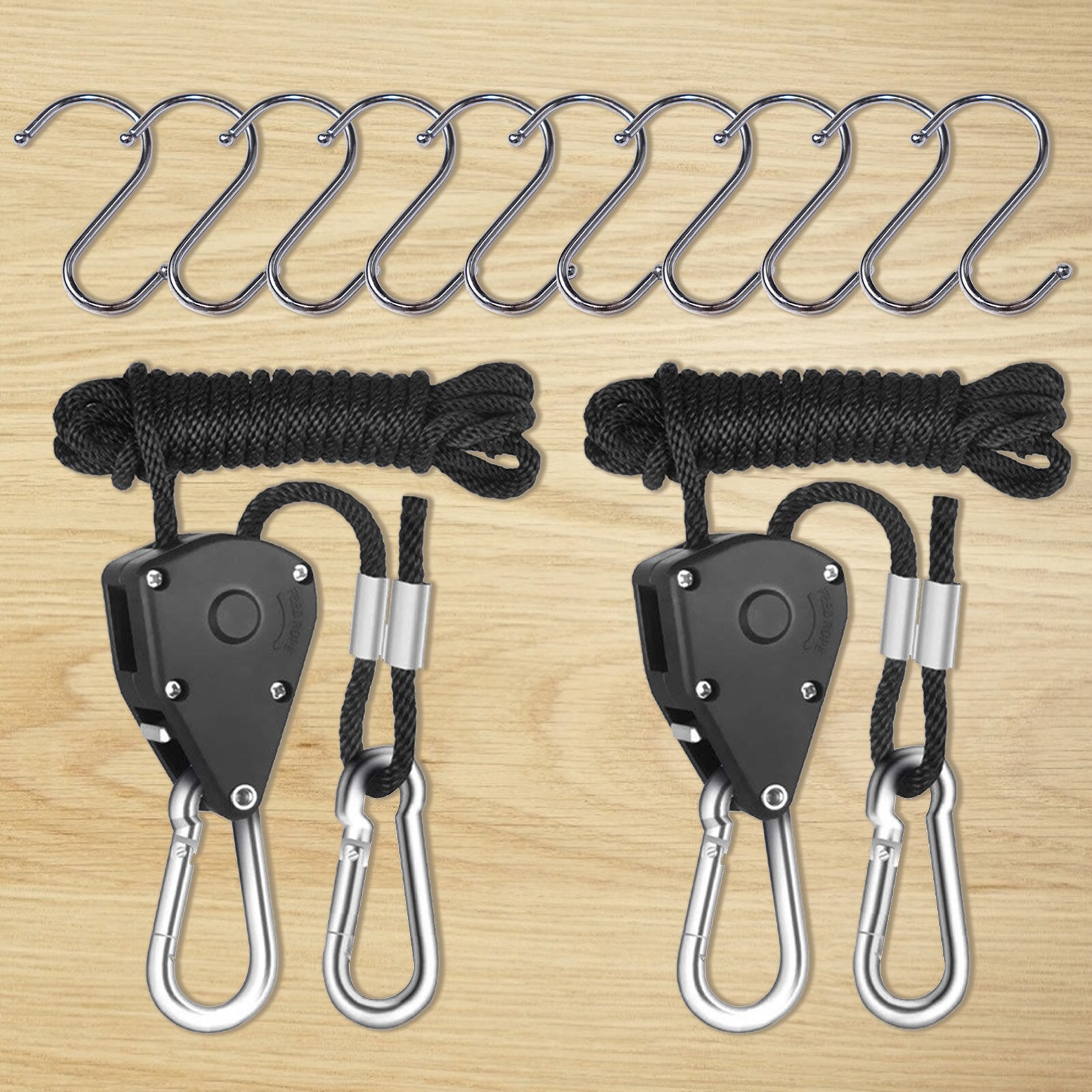 Corde à Cliquet Avec Crochet En S - 3 Mètres, Nylon, Capacité 68 Kg - Pour Rangement, Transport, Bricolage