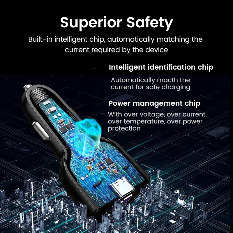 UGREEN 69W Car Charger USB Type C Dual Port PD QC Fast Charging For Laptop Car Phone Charger For iPhone 13 12 Pro Samsung Xiaomi