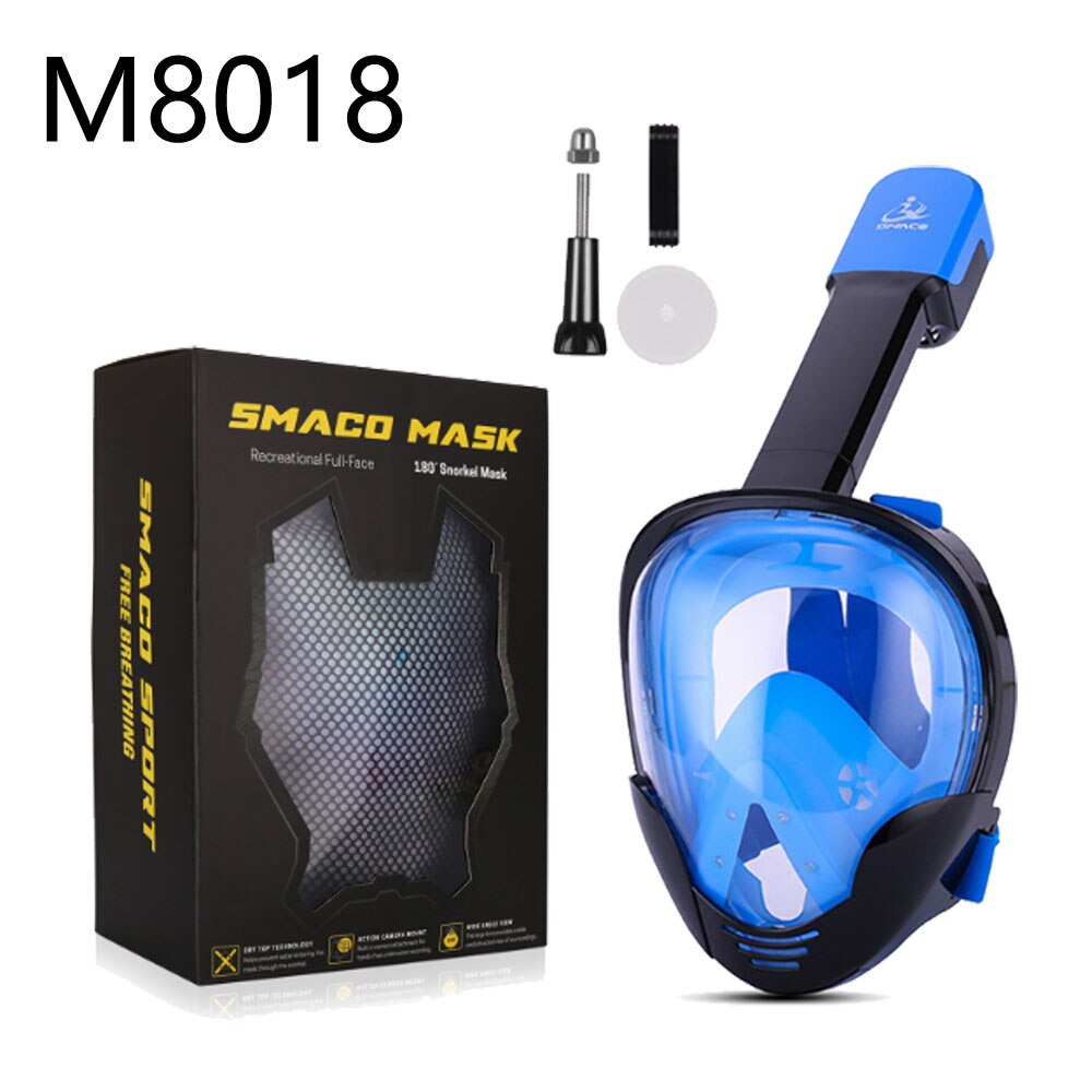 Conjunto de máscara de esnórquel de cara completa, máscara de buceo subacuática, entrenamiento de buceo, Mergulho, cámara Gopro, novedad de: M8018 Blue / S / M