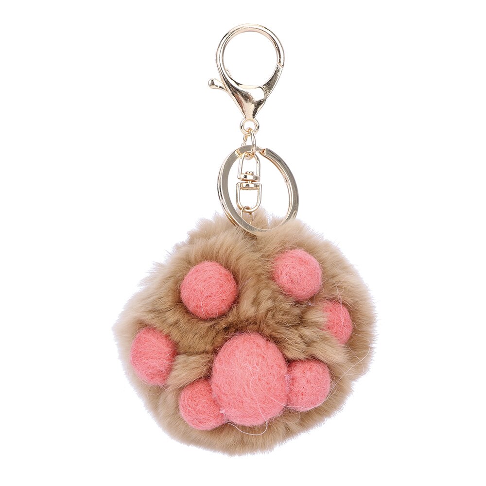 Katteklo pote nøglering fluffy pels pom pom vedhæng nøgleringe kvinde taske vedhæng pompon nøgleringe bil nøglering nipsting: Kaffe