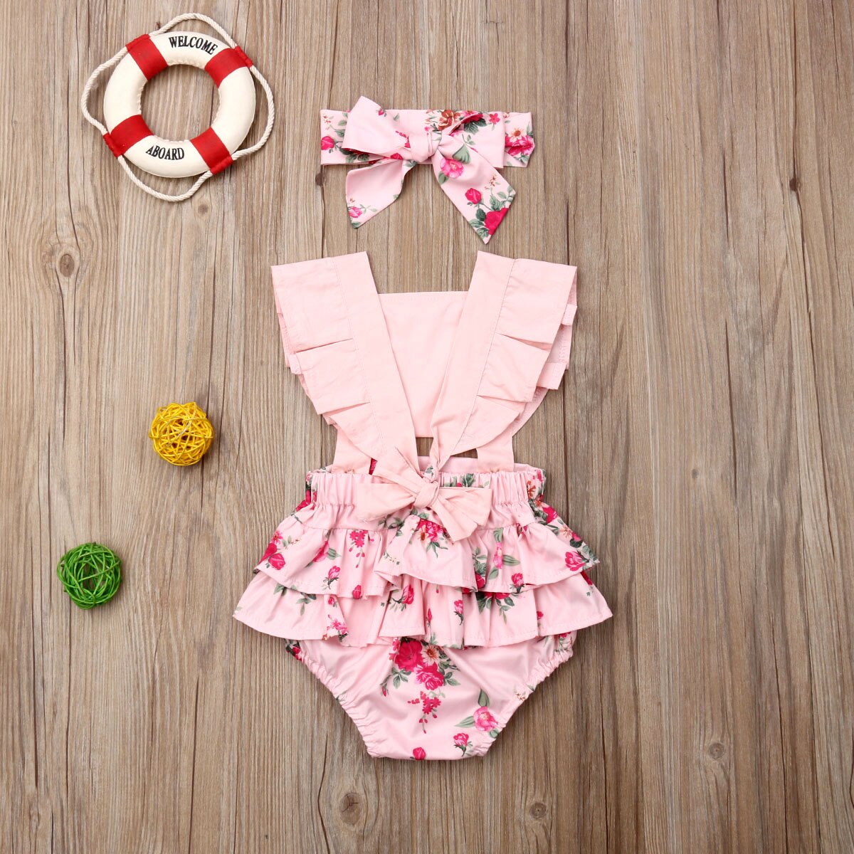Zomer babymeisje katoenen bloemen prinses ruches bodysuit mouwloos zonnepak outfits kleding