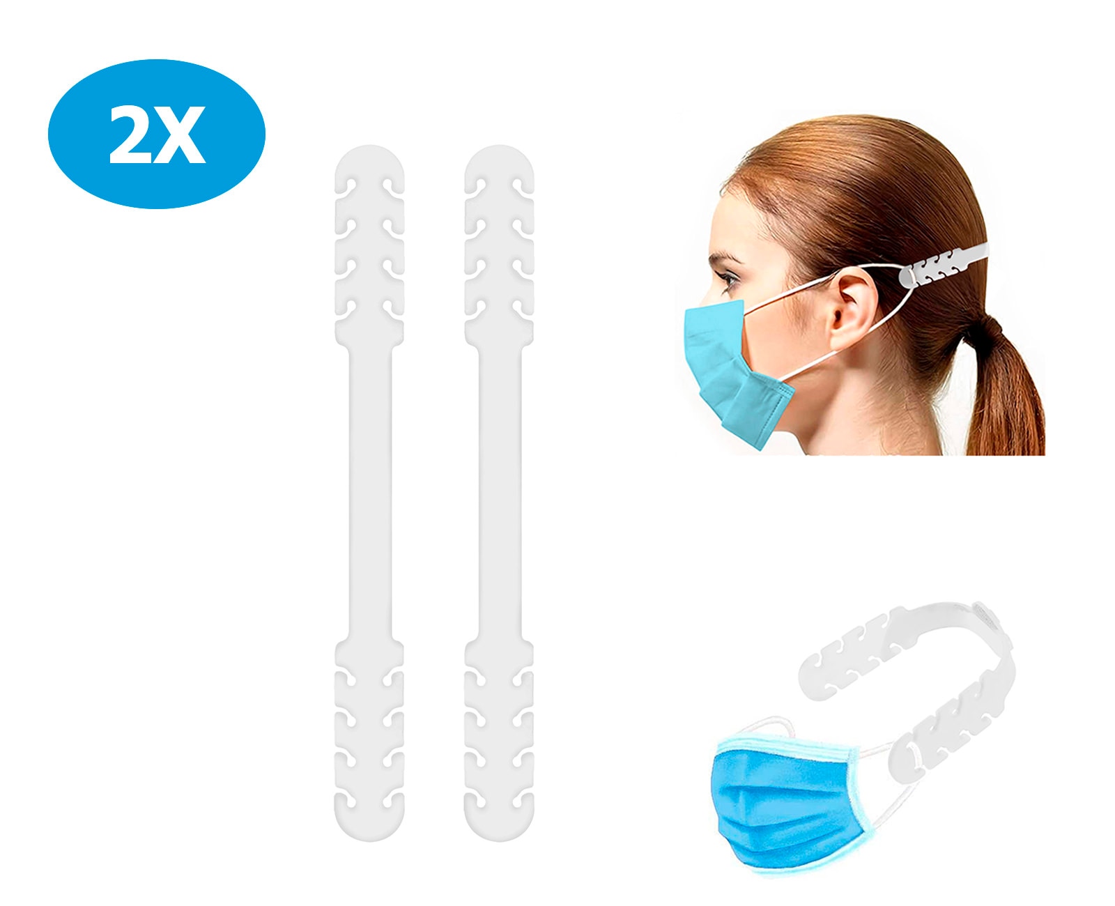 TBOC Salva orejas para Mascarillas Extensor Ajustable [Pack 2 Piezas] Correa Antideslizante Silicona Sujetar Cuello Salvaorejas