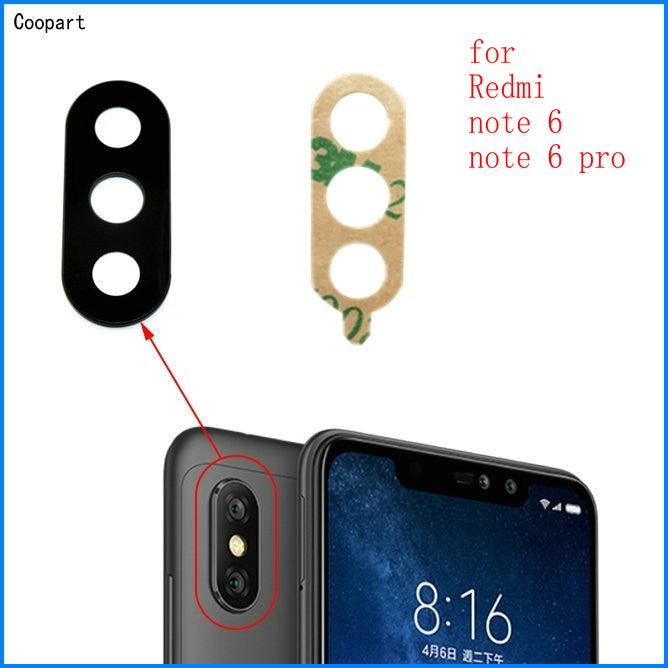 2 pièces/lot Coopart remplacement arrière de la lentille de la caméra arrière en verre pour Xiaomi Redmi Note 6/Note 6 Pro avec autocollant de supérieure